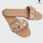 Wide Fit Rose Gold Plaited Open Toe Sliders