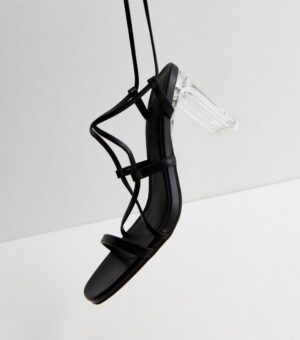 Black Strappy Clear Block Heel Sandals